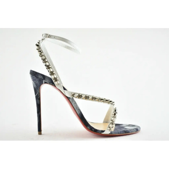 Christian Louboutin Mafaldina Spikes 100 Blue Jeans Strap Sandal Heel Pump 40 - Picture 2 of 12